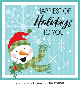 Christmas card with cute snowman and lettering