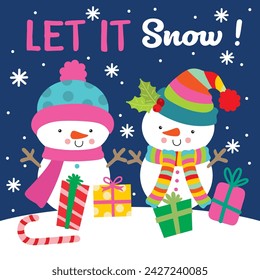 Christmas Card with Cute Snowman vector