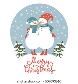 Christmas card, cute snowmen