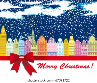 Christmas card, cute town at christmas time