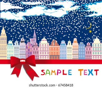 Christmas card, cute town at christmas time