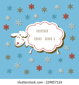 Christmas card with a cute white lamb