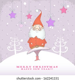Christmas card with dancing Santa. Greeting card. 