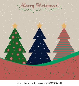 Christmas card with decorated fir trees