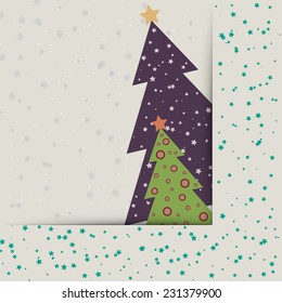 Christmas card with decorated fir trees 