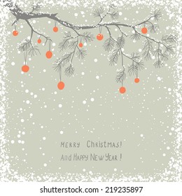 Christmas card with decorated pine tree