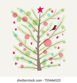 Christmas card with decorated christmas tree 