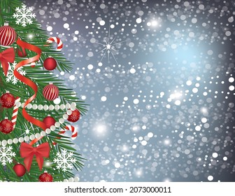 Christmas card with decorated Christmas tree, vector