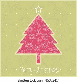 Christmas card with decorated  tree, vector