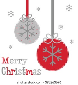 Christmas card with decoration bauble red and silver