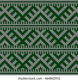 Christmas Card Decoration. Winter Knitted Pattern. Seamless Christmas Knitting Card. Abstract Green Decoration. Vector illustration.
