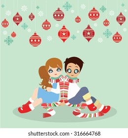 Christmas card with christmas decorations cartoon vector.