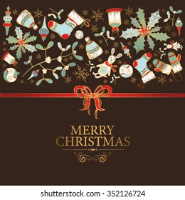 Christmas card with Christmas decorations. hand drawn 