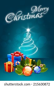 Christmas Card with Christmas Decorations and Christmas Tree