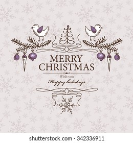 Christmas card with Christmas decorations.hand drawn 