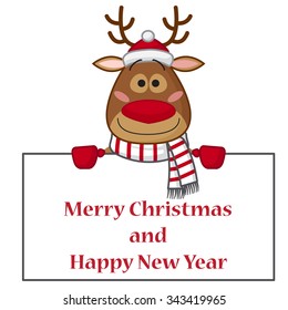 Christmas card decorative element. Cute reindeer. Perfect for cards, invitations, kids menu. All items are isolated, white background.
