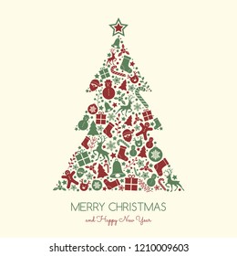 Christmas card with decorative text and ornaments. Vector.