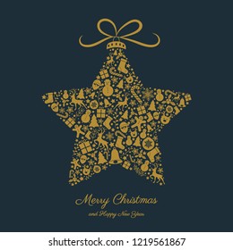 Christmas card with decorative text and ornaments. Vector.