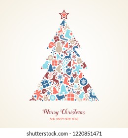 Christmas card with decorative text and ornaments. Vector.