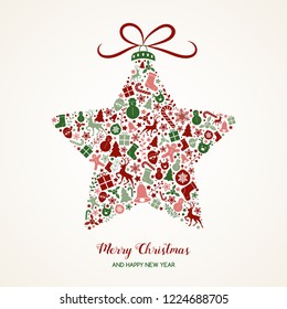 Christmas card with decorative text and ornaments. Vector.