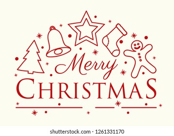 Christmas card with decorative text and ornaments. Vector.
