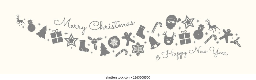 Christmas card with decorative text and ornaments. Vector.