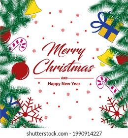 Christmas card with decorative text and ornaments, Vector