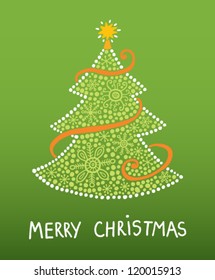 Christmas card with decorative tree with snowflakes