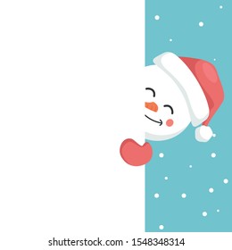 Christmas card for dedication of happy snowman peeping out