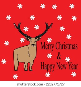 Christmas card with the deer background design. Merry Christmas and happy new year greeting typography text
