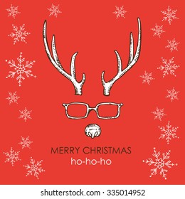 Christmas card with with Christmas deer. drawing.