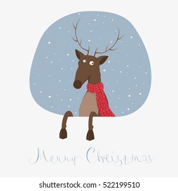 Christmas card with deer and lettering.  Vector illustration. Hand Drawn holiday illustration isolated on background. Quality crafted design for greeting cards and prints and different needs.