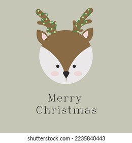 Сute christmas card with deer, new year