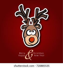 Christmas card with deer, painted by hand.