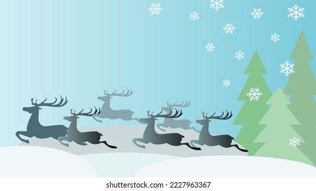 Christmas card with deer snowflakes and Christmas trees