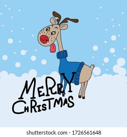 Christmas card, deer in a sweater. Vector illustration.Form for banners and postcards. animal