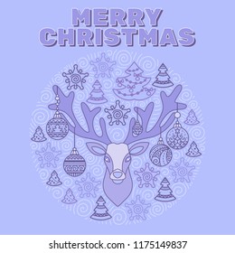 Christmas Card with Deer, Vector Illustration