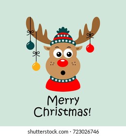 Christmas card with deer. Vector illustration