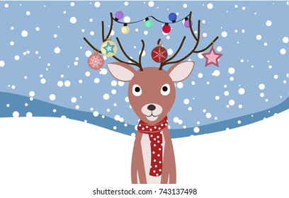 Christmas card with a deer, vector illustration

