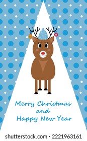 Weihnachtskarte mit Reh. Vektorgrafiken für Hintergrund, Kalender, Grußkarte, Party-Einladungskarte, Website-Banner, Social-Media-Banner und Marketingmaterial.	