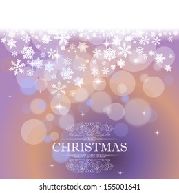 christmas card with defocused lights and snowflakes 