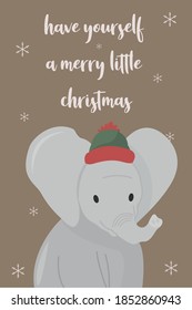 Christmas Card Design With Animal Vector Illustration.