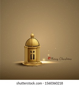 christmas card design background with gold church lantern