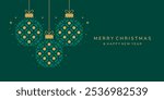 Christmas card design. Christmas ball icon on green background. Merry Christmas and Happy New Year background.