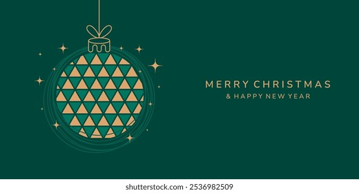 Christmas card design. Christmas ball icon on green background. Marry Christmas and Happy New Year background.