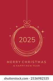 Christmas card design. Christmas ball icon on red background. Marry Christmas and Happy New Year background.