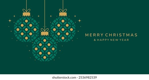 Christmas card design. Christmas ball icon on green background. Merry Christmas and Happy New Year background.