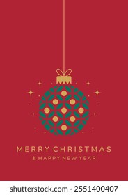 Christmas card design. Christmas ball icon on red background. Merry Christmas and Happy New Year background.