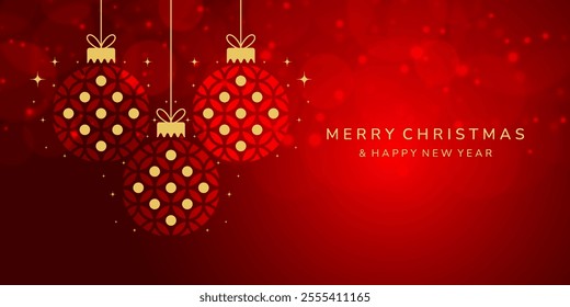 Christmas card design. Christmas ball icon on red background. Merry Christmas and Happy New Year background.