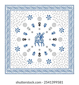 Design de cartão de Natal baseado em toalha de mesa azul georgiana